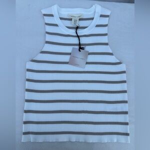 Happily Grey Striped Tank Top - White and Tan # A1